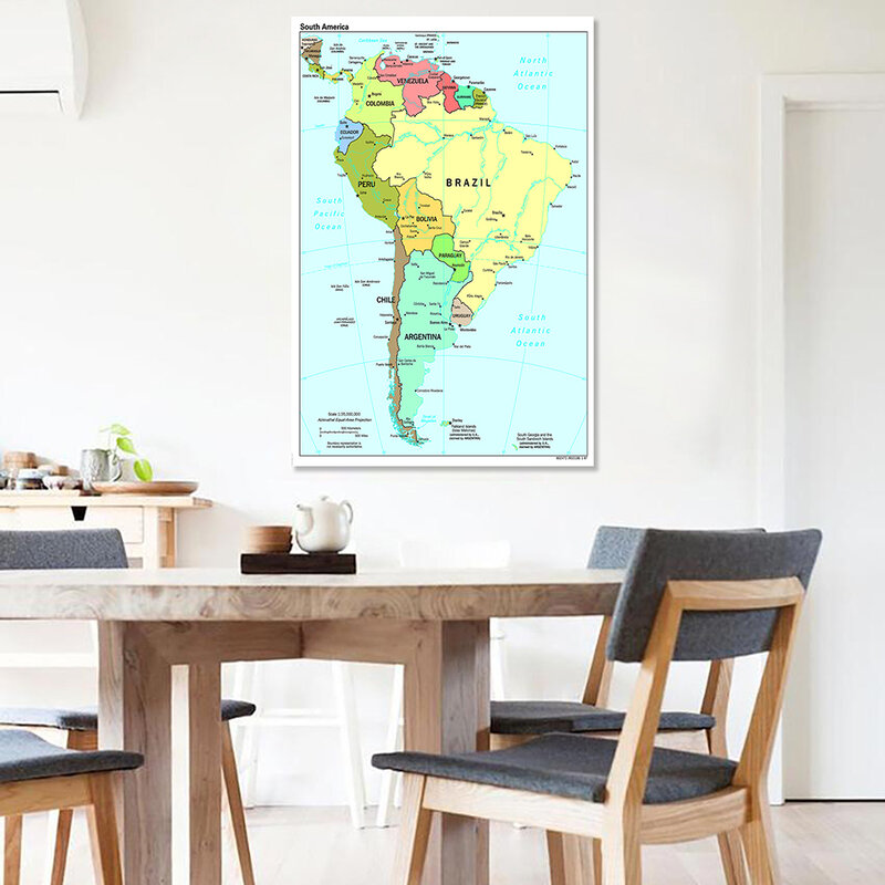 100*150cm mapa da américa do sul em inglês grande parede cartaz pintura em tela sala de estar decoração casa material escolar