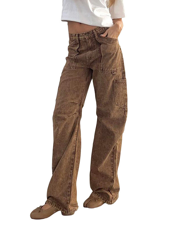 Pantalones de chándal holgados de cintura alta para mujer, pantalones de Jogger rectos, pantalones Cargo de salón de moda con bolsillos, otoño