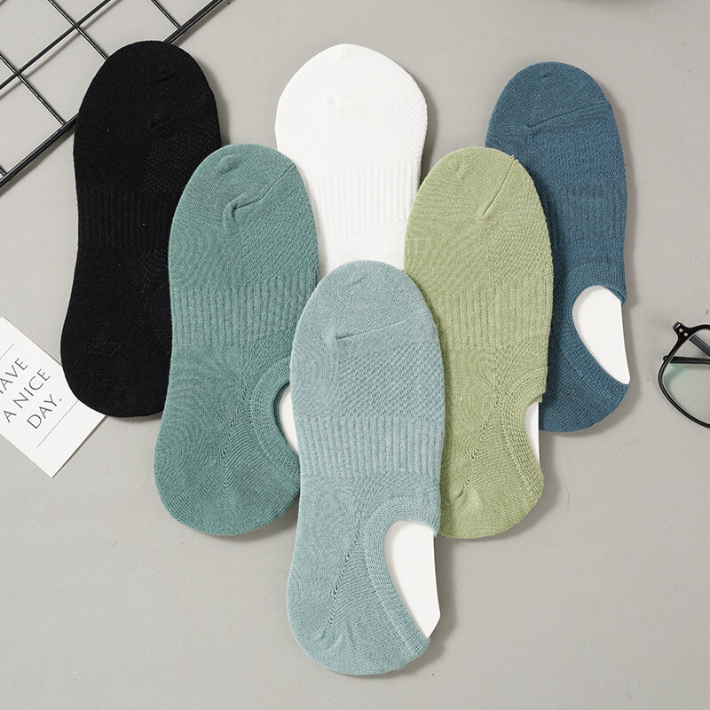 Men's Mesh Low Cut Boat Socks, algodão tornozelo meias, absorção de suor, cor sólida, respirável, cintura, rasa, verão, 3 pares por lote
