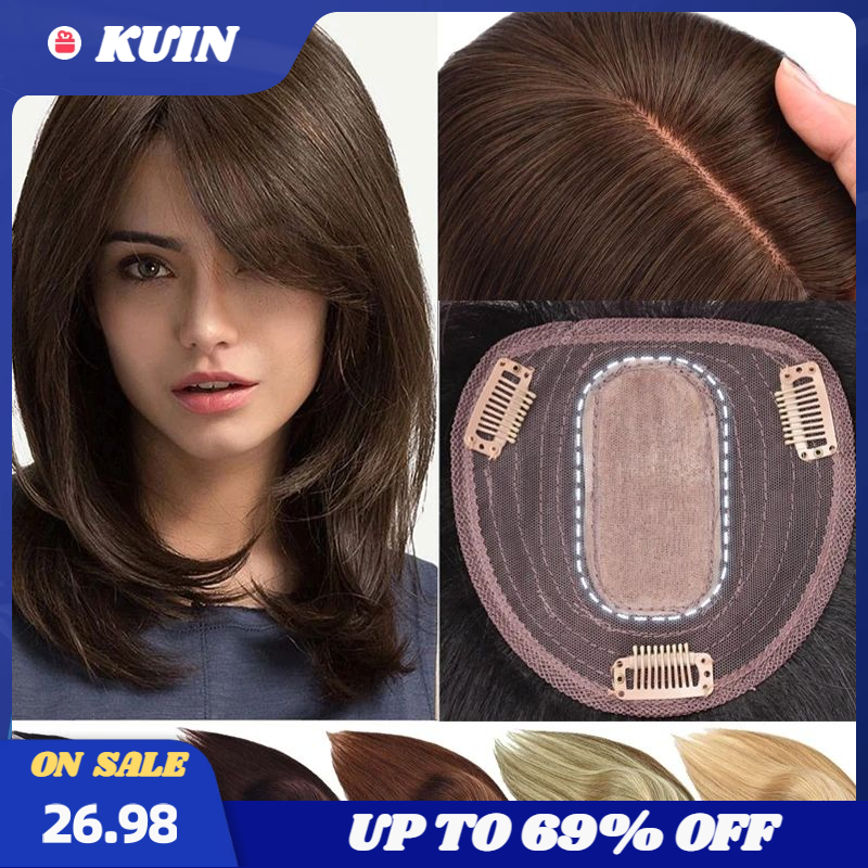 Kuin MA & sutra dasar wanita klip puncak dalam 100% rambut manusia wig lurus ujung rambut untuk wanita ekstensi rambut palsu dengan poni