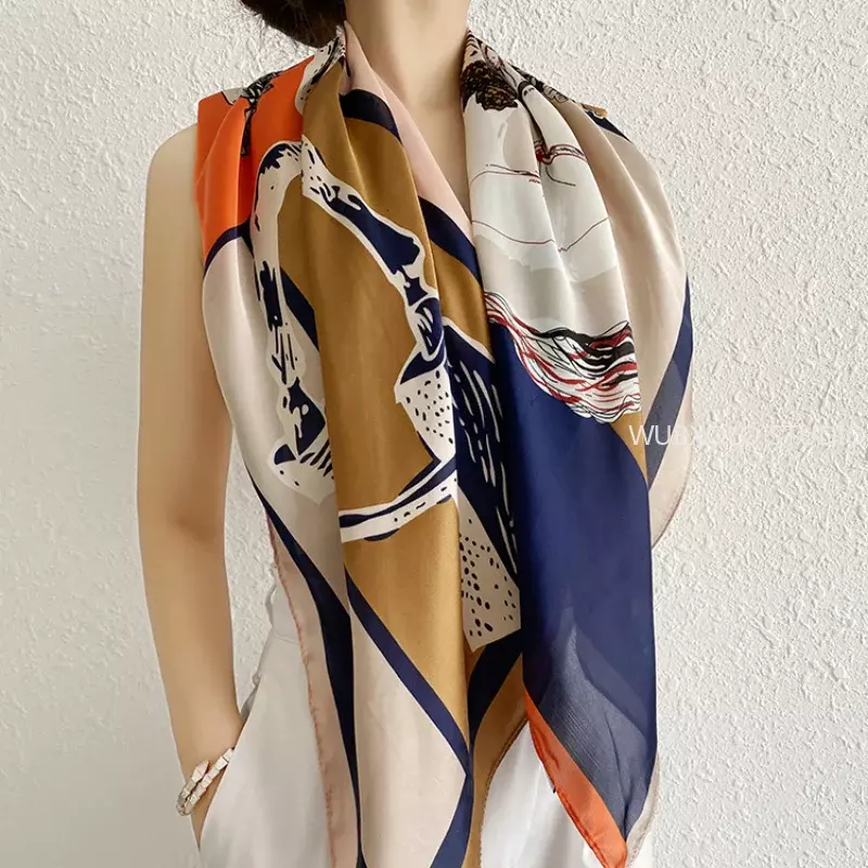 Квадратные шали и палантины 90*90 см, шейный шарф с цветочным принтом для женщин, шелковые атласные шарфы на шею, Дамская бандана, женские шарфы на голову