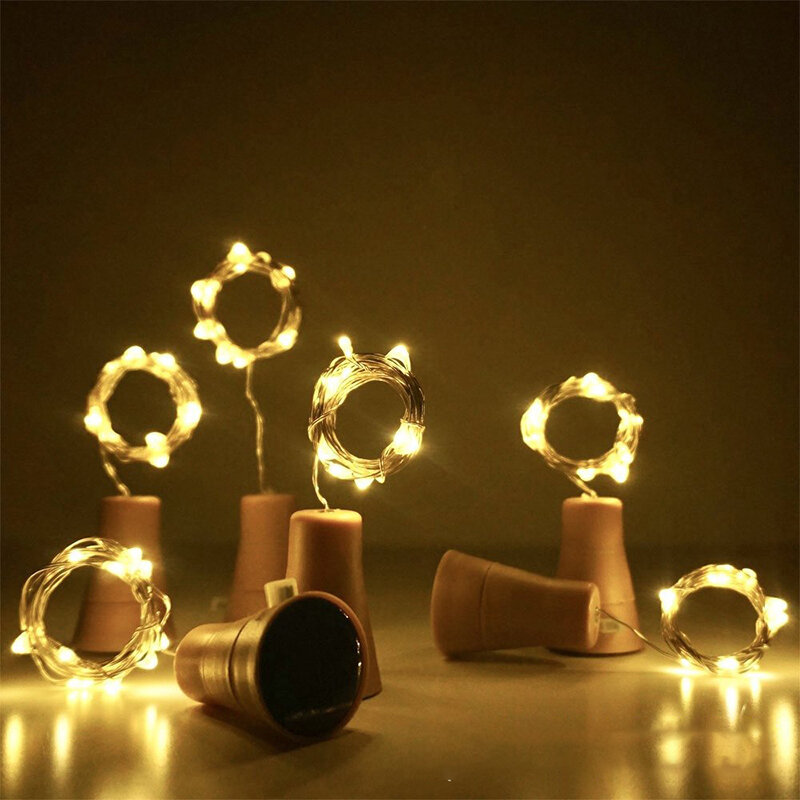 Bar LED botol anggur gabus tali lampu tenaga surya peri lampu Natal kawat tembaga tali lampu untuk dekorasi pesta
