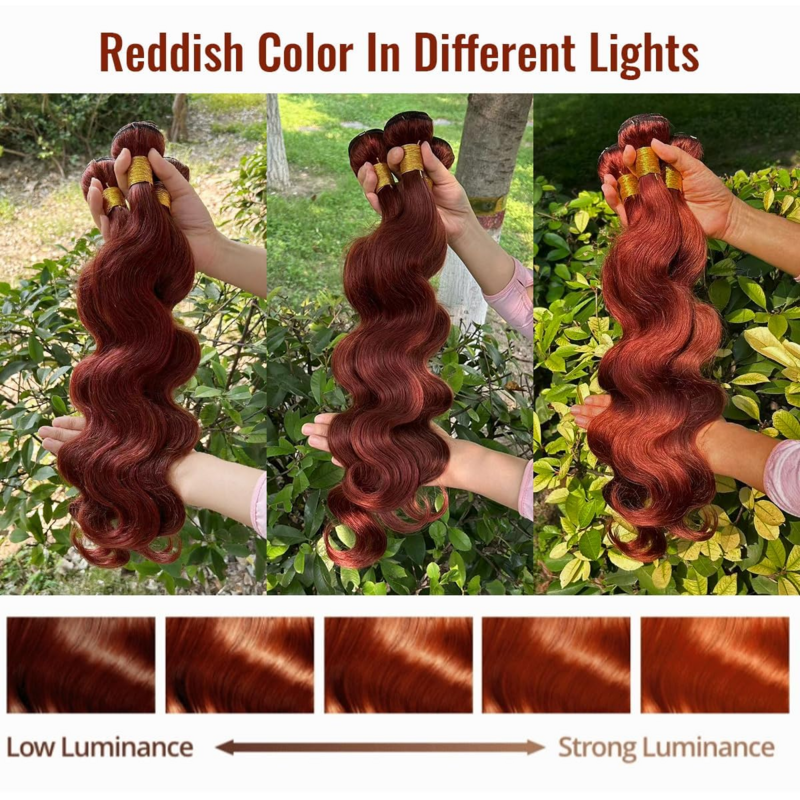 Fasci di capelli umani con onda del corpo marrone rossastro da 28 pollici estensioni del tessuto dei capelli Pre-colorati Sexay #33 tessuto dei capelli ondulati di colore in vendita