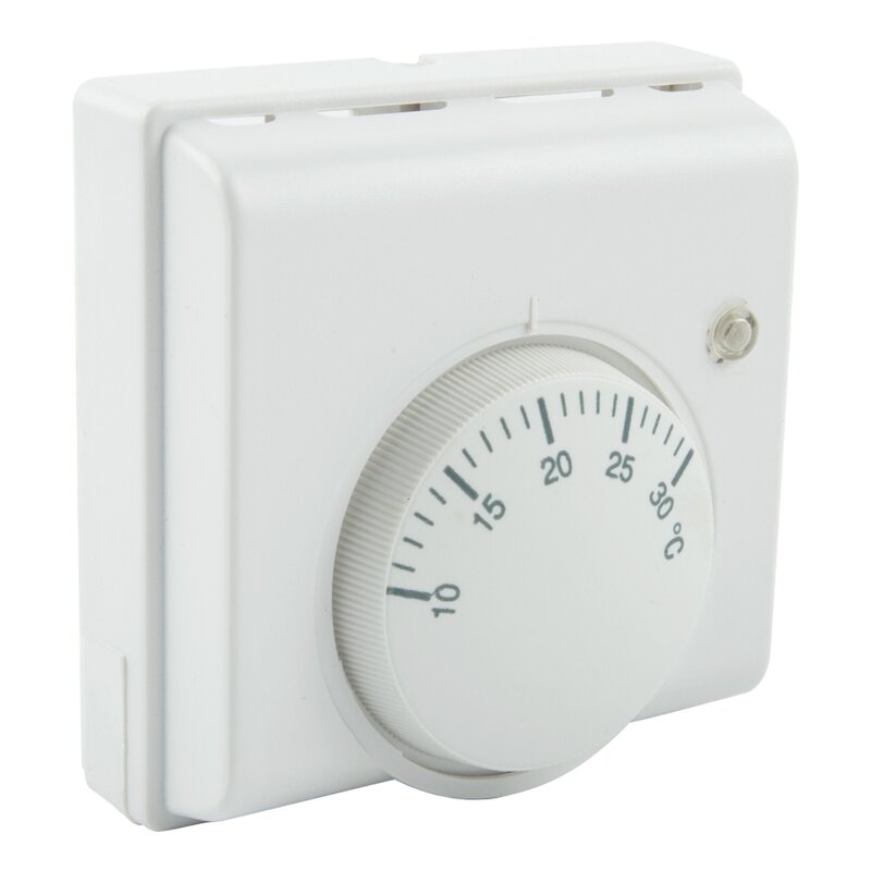 Saklar suhu termostat L83 X H83 X T31mm, pengontrol suhu ruangan mekanis putih 2-kawat 220V AC ABS