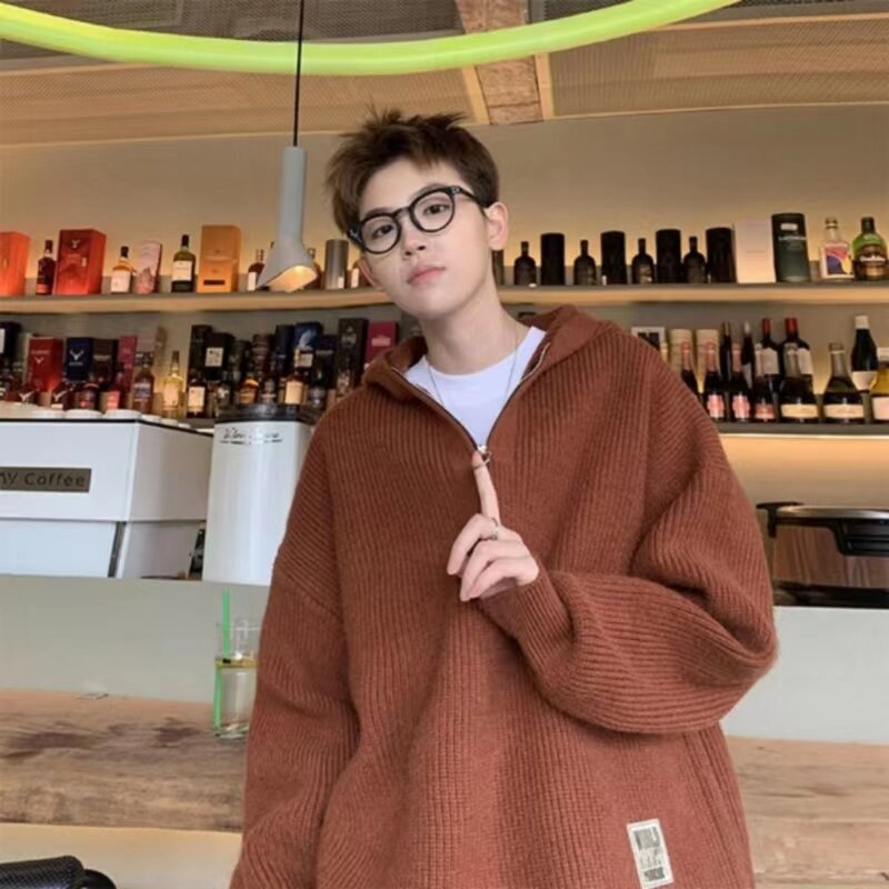 Hooded Sweater Coat Men Spring Autumn Casual Knitted Sweaters Men Pullover Jumpers Men Fashion Clothing Streetwear Tops