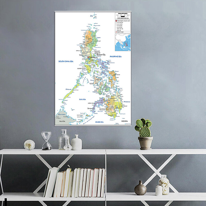 150*225cm The Philippines Map In English Non-woven Canvas Paiting Wall Art Print Unframed Poster Living Room Home Decoration