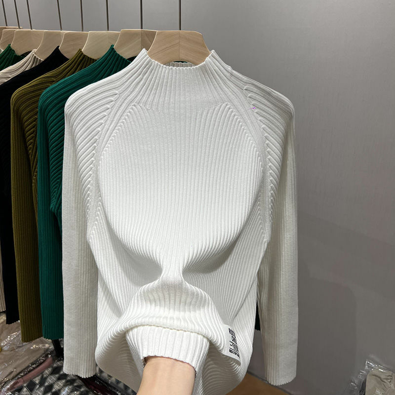 Podstawowy, jednolity kolor półgolf sweter z dzianiny damski sweter z długim rękawem i spodem jesienna zima bluzki z dzianiny swetry damskie