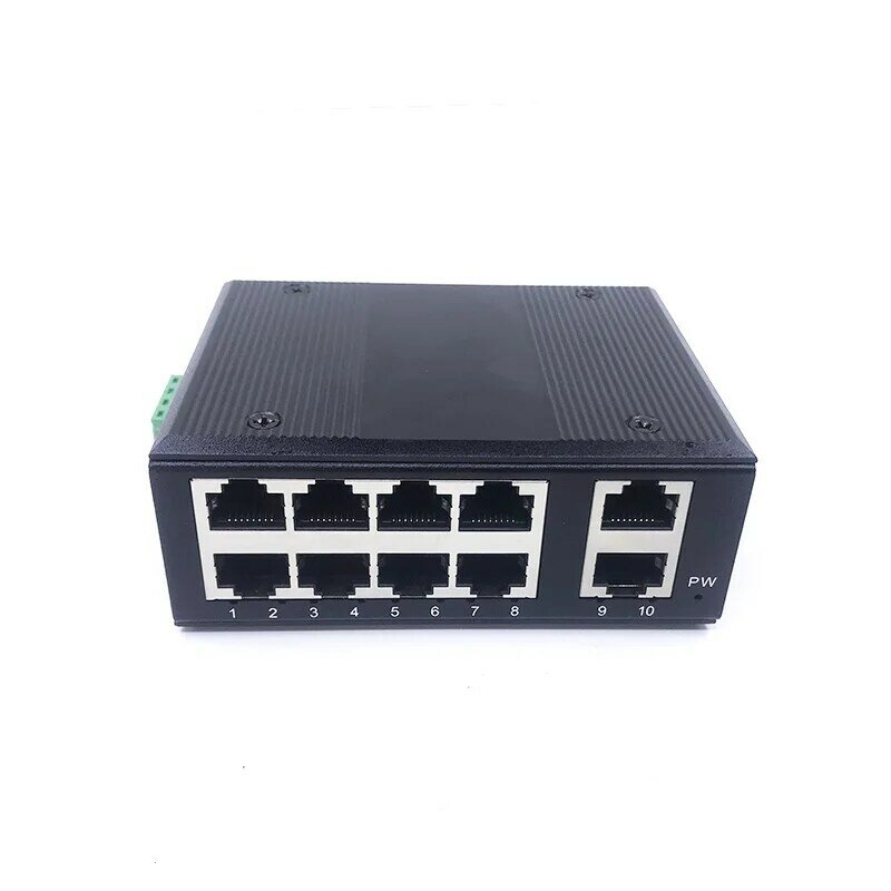 Commutateur Ethernet industriel non géré, boîtier métallique, 10 ports, 10 m, 100m, 12V-54V