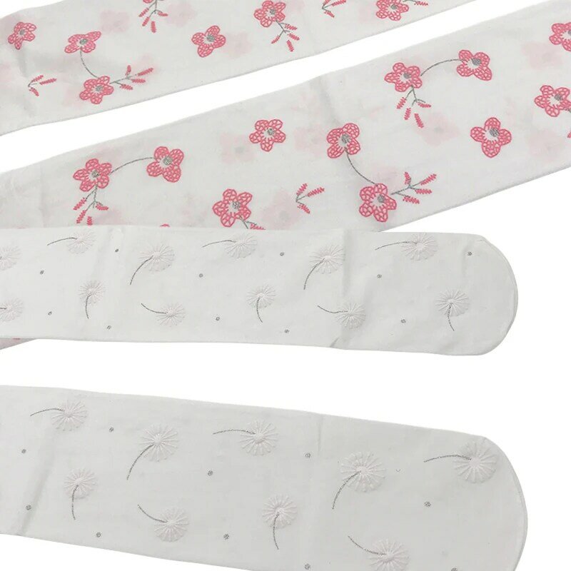 Spring Autumn 80D Kids Opaque White Nylon Printed Floral Butterfly Velvet Stretchy Tights Children Wedding White Graphic Tights