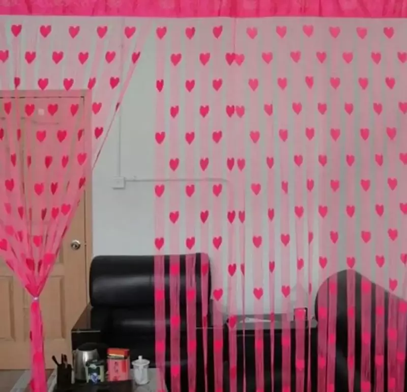Fngz-cortina de chuveiro bonito com borla, cortina de porta com borla, para janela, coração, produtos de banheiro, rosa quente