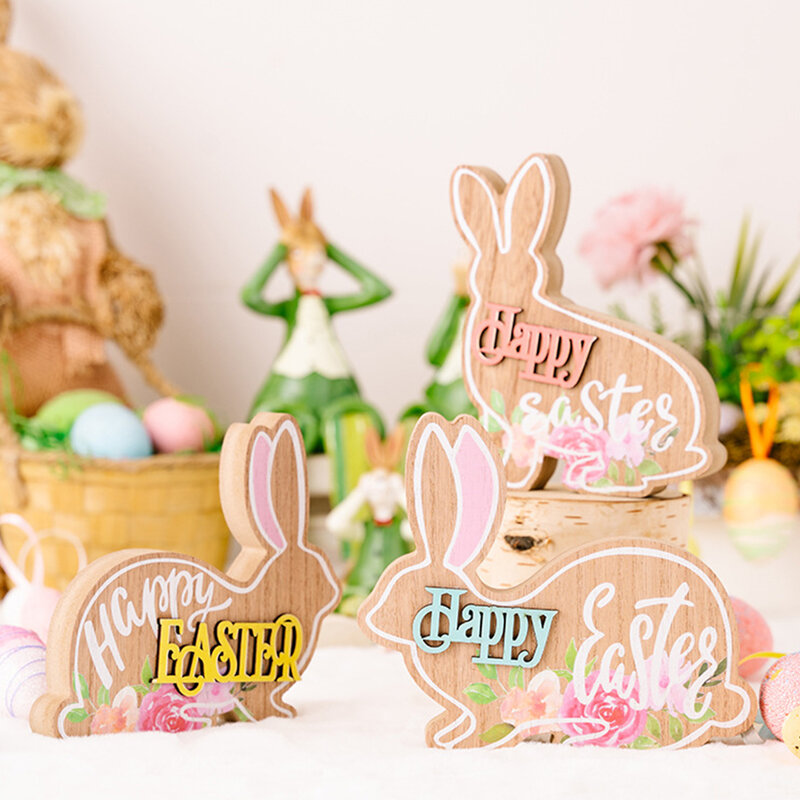 Adornos de madera de conejo, decoraciones de Pascua para cualquier regalo de celebración, decoraciones de animales del bosque felices