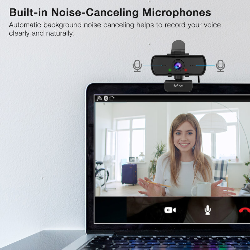 FIFINE – Webcam Full HD 1440p, avec Microphone, trépied, pour ordinateur de bureau et portable, USB, Streaming en direct pour vidéo Calling-K420