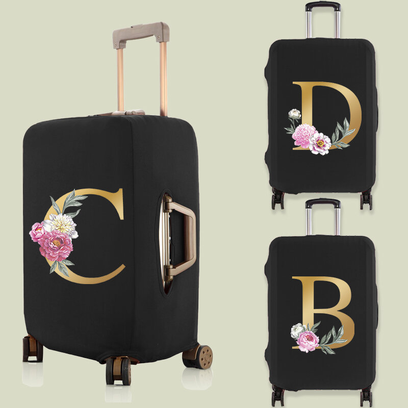 18〜32個のスーツケース用の伸縮性のあるラゲッジケース,ゴールドの文字がプリントされた保護カバー,旅行用,防塵ラゲッジケース