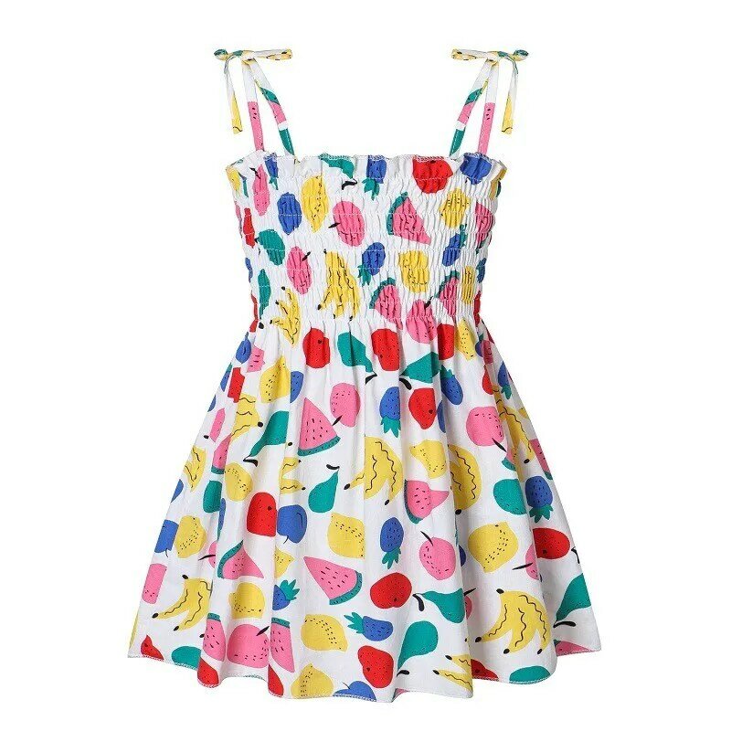 Letnia sukienka dla dziewczynki bawełniana sukienka moda dziecięca sukienka cienka dziewczyna dziecięca kwiatowa piękna spódnica z nadrukiem punktowym z szelkami