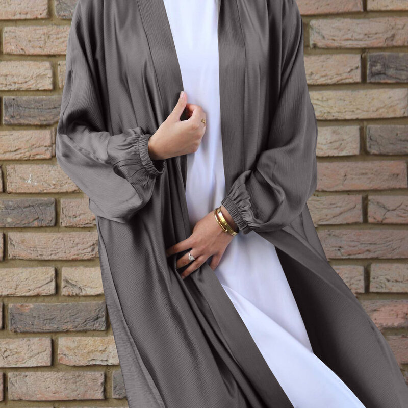 Kardigan Satin gelembung wanita jubah Dubai gaun lengan panjang Turki pakaian atasan untuk wanita Muslim mantel Muslim tunik Turki