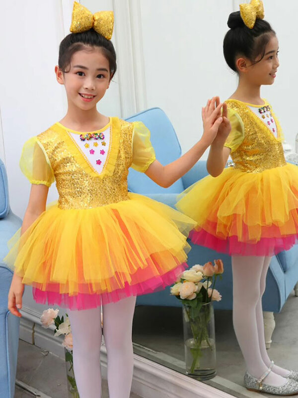 Dziewczęca sukienka baletowa dla dzieci dziewczyna sukienka taneczna dla dzieci cekiny jazzowe kostiumy dla dziewcząt Tutu Dance Girl Stage Dancewear