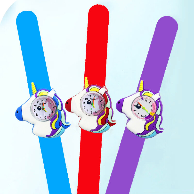 Reloj de pulsera de cuarzo con diseño de unicornio en 3D para niños y niñas, pulsera de muñeca Slap fácil de usar, juguete barato, venta al por mayor