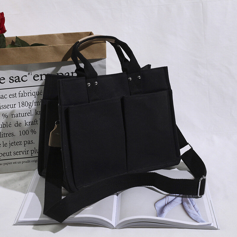 المرأة حمل حقيبة قماش عادية سعة كبيرة التسوق الإناث Crossbody الحقائب المدرسية الصلبة الكتف المتسوق حقائب للنساء حقيبة يد