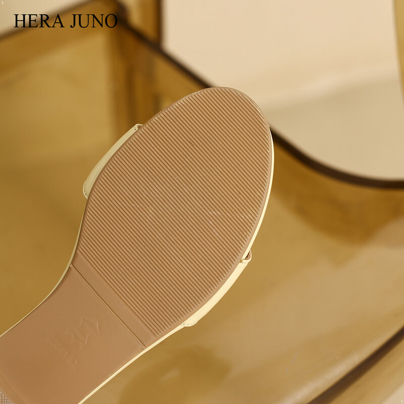 HERA JUNO-Chinelos de couro genuíno para mulheres, slides elegantes