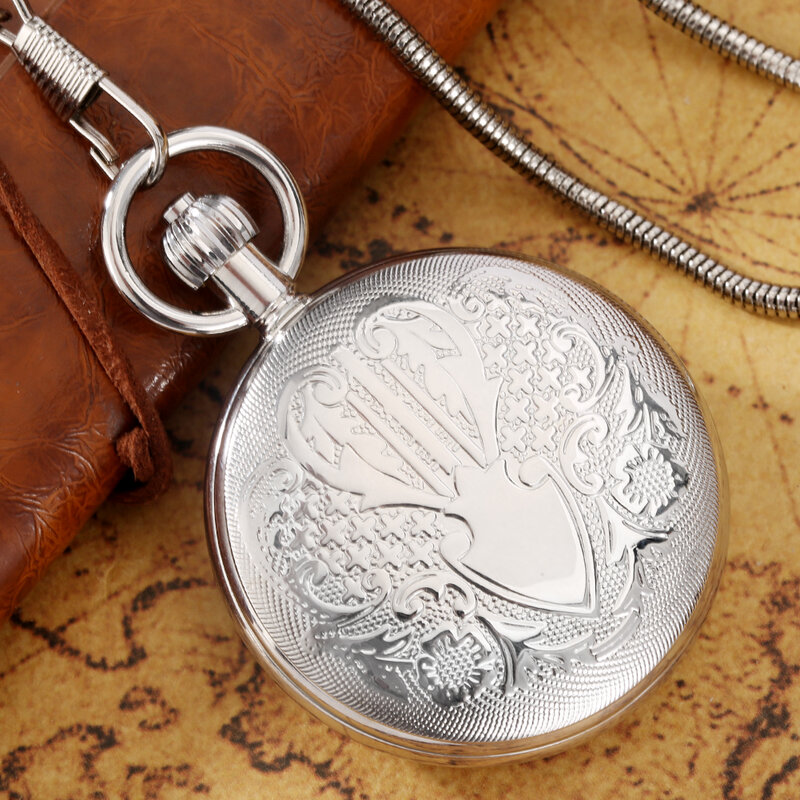 Exquisite Schild Silber reines Kupfer Herren Selbst aufzug mechanische Taschenuhr arabische Ziffern Zifferblatt antike Herren Taschenuhr