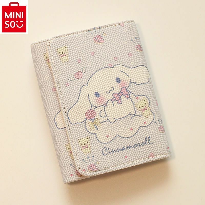 Miniso-Sanrio desenhos animados empilhados porta-moedas, carteira curta, carteira Cinnamoroll desenhos animados