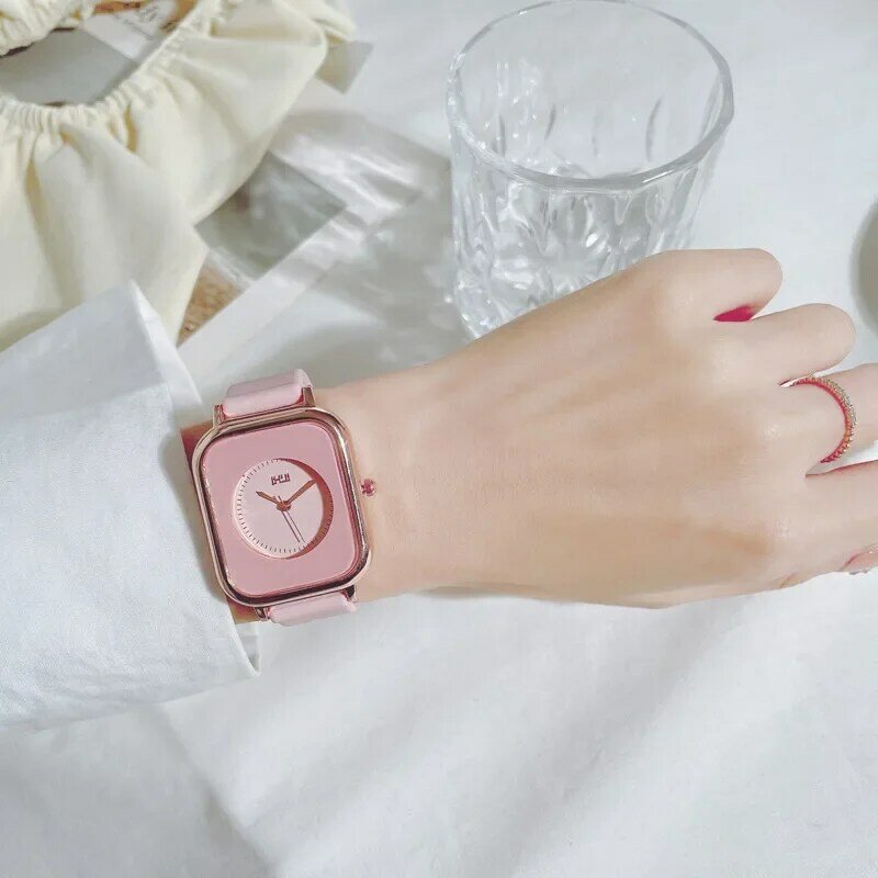Relógio de pulso de quartzo feminino, relógio retangular, relógios rosa, pulseira esportiva casual, silicone versátil, senhoras e meninas, moda