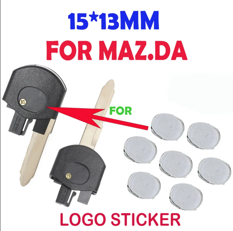 Logotipo de la etiqueta engomada de la llave del coche, insignia del emblema del Mazda, logotipo de la llave del coche de aluminio ovalado, DIY, 15x13mm, 2 piezas por lote