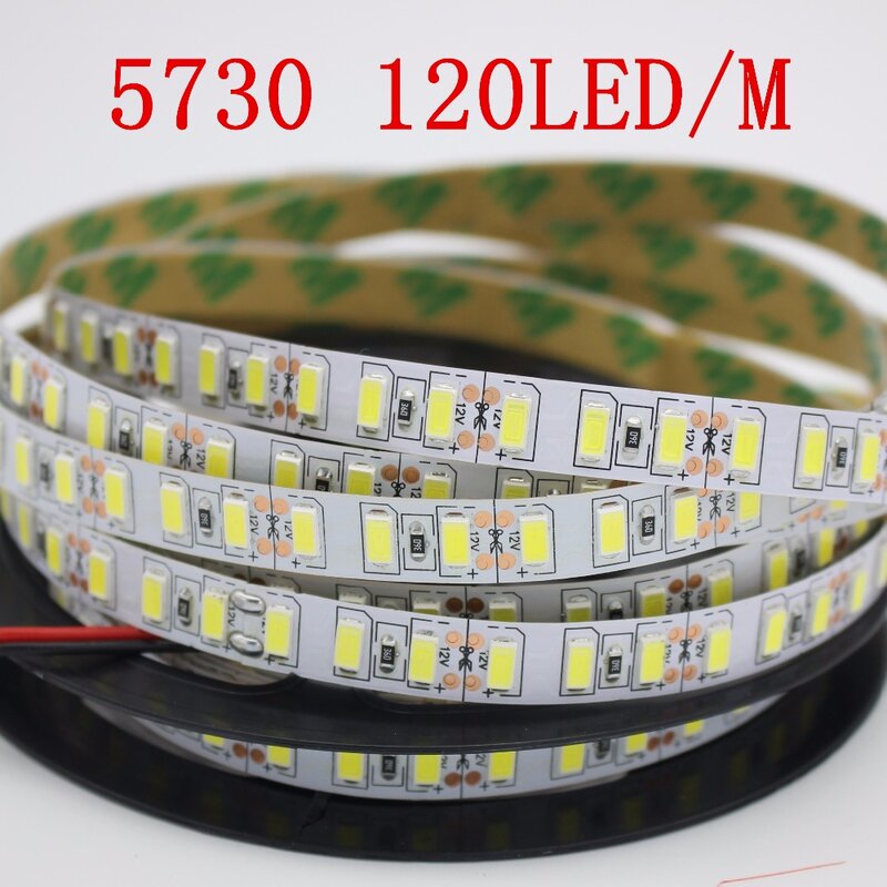 Tira de luces led 120 Flexible, cinta de luz SMD 5730, no impermeable, Blanco cálido, 5630 K, NWDC12V, 4000 leds/m, 5M