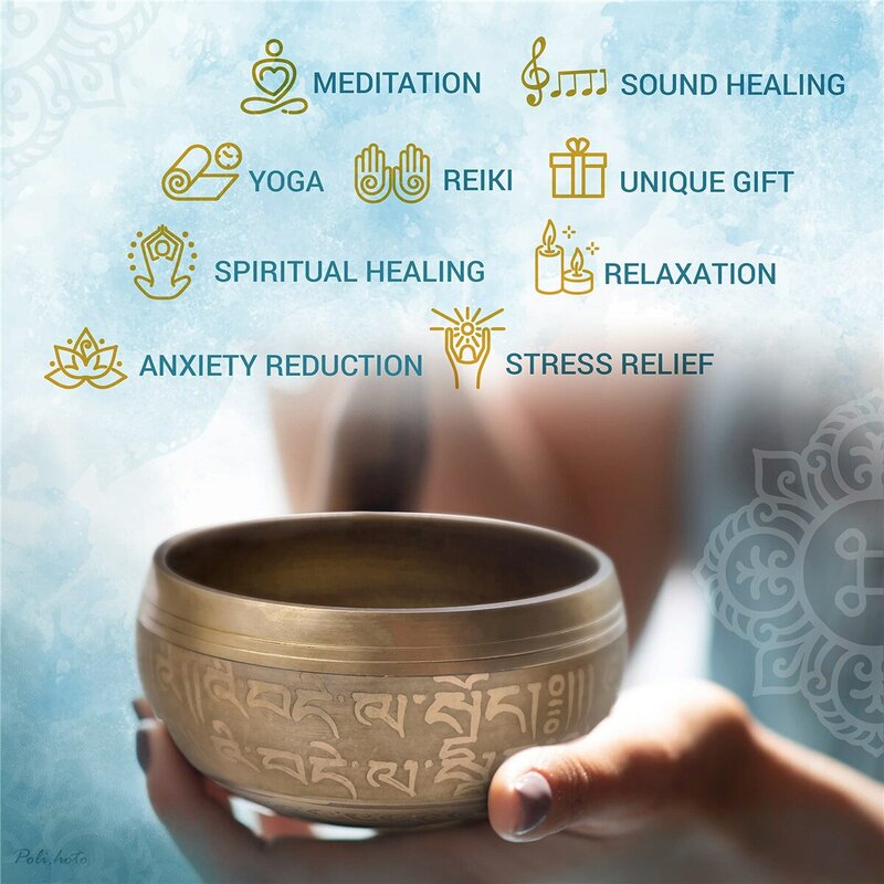 Tibetaanse Singing Bowl Set Totem Sound Bowl Meditatie Bowl Uniek geschenk nuttig voor meditatie Yoga Stress Relief Gold Bowl