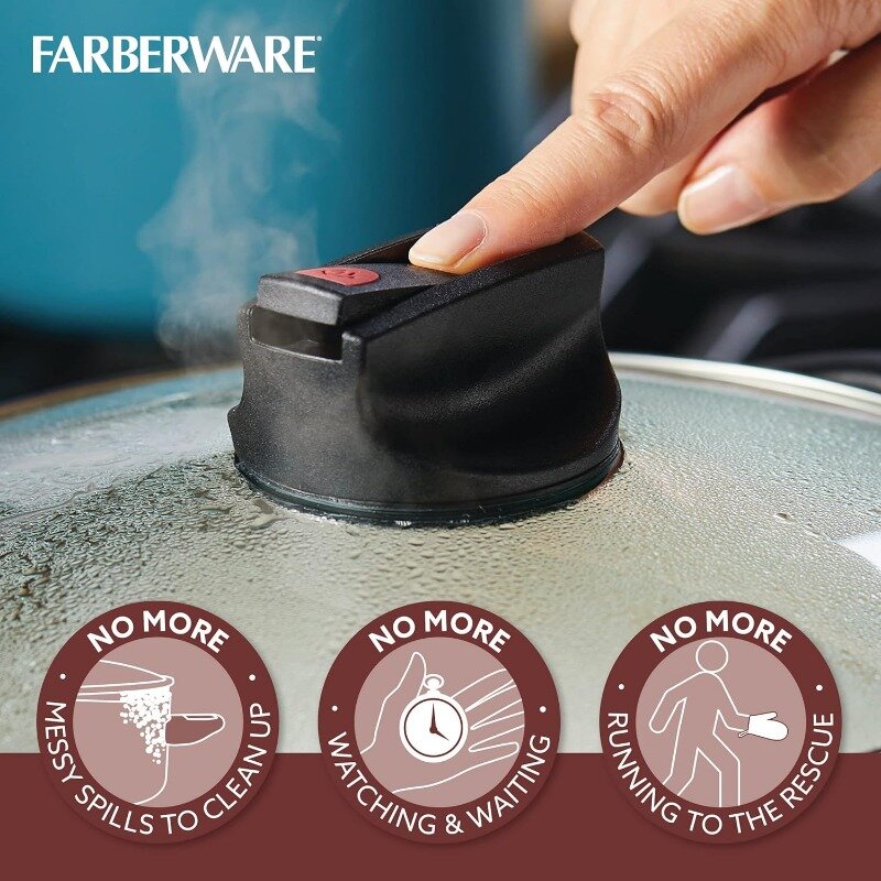 Farberware-Olla Jumbo antiadherente con Control inteligente, sartén con tapa y mango ayudante, 6 cuartos, Aqua