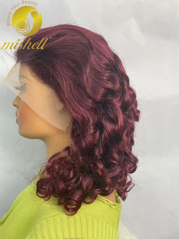 250% плотность 99J бордовые Надувные вьющиеся человеческие волосы парики 13x4 прозрачные кружевные передние парики цветные весенние кружевные парики для женщин