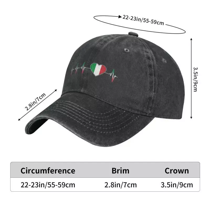 Cool Cotton Italian Heartbeat Italy Flag Baseball Cap Women Men Personalized Adjustable Unisex Dad Hat Outdoor