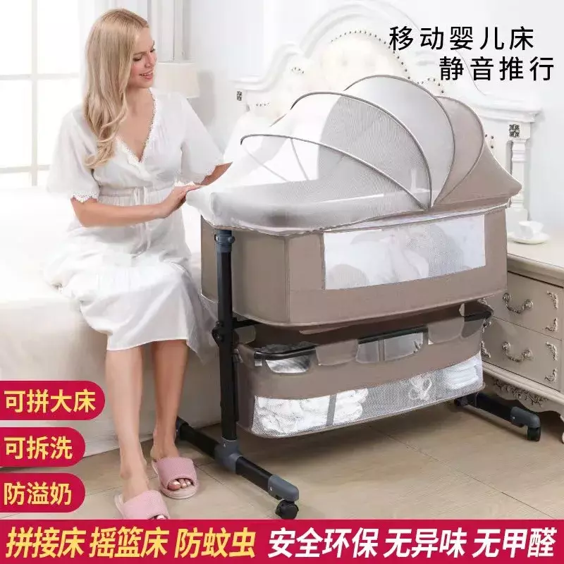 Multi-function Mobile Foldable Crib Newborn Bed Splicing Big Bed Baby Bed  Cradle Wholesale