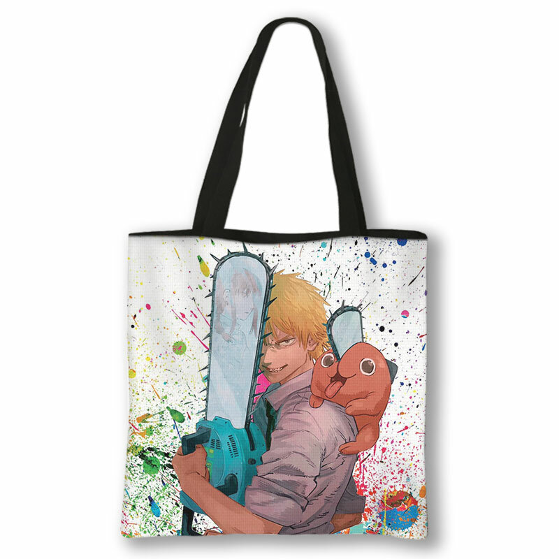 сумка женская шопер сумка сумка тоут пляжная сумка Новая популярная японская аниме сумка с принтом бензопилы для мужчин женские Ретро комиксные мощные сумки через плечо сумка-тоут Холщовая Сумка Bolsa De Lona