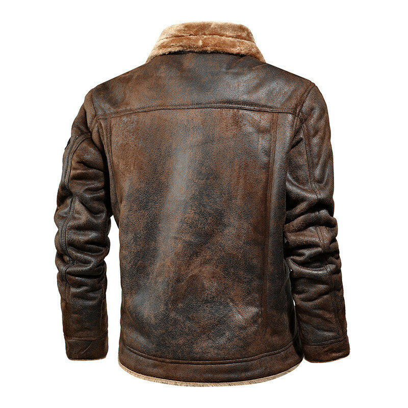 Jaket kulit PU kebesaran pria, jaket kulit tebal beludru Plus, jaket musim gugur dan musim dingin 2024, mantel ukuran M-4XL