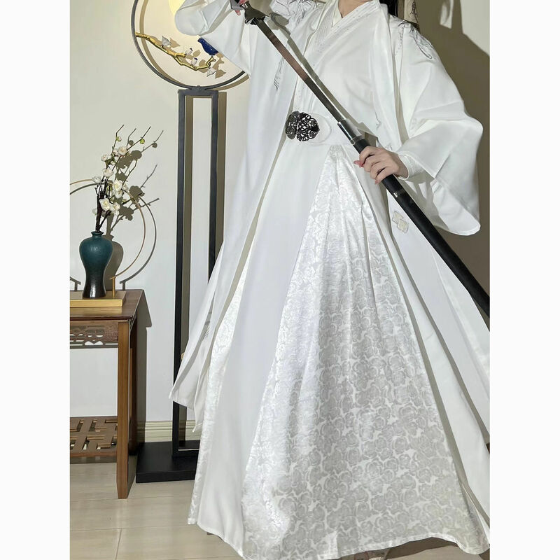Białe Hanfu chiński tradycyjny styl męska odzież haft piosenka dynastia apodyktyczna fajna przystojna rycerska szata młodzieżowa