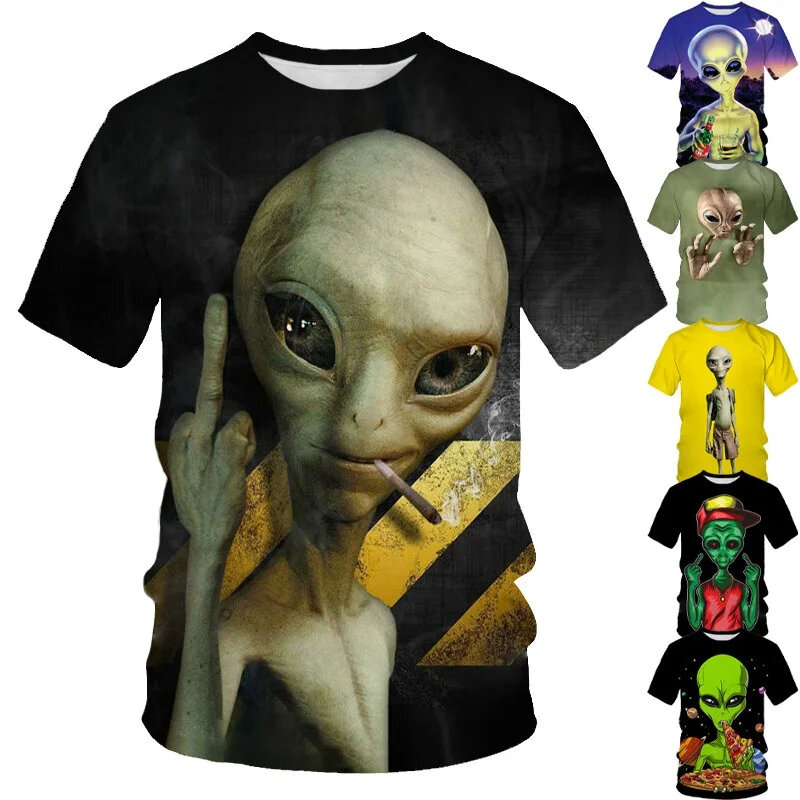 Men's 3D UFO Invader Print Fun Alien Pattern Men's T-shirt Casual Fashion Cool Personality Summer Children's Clothing