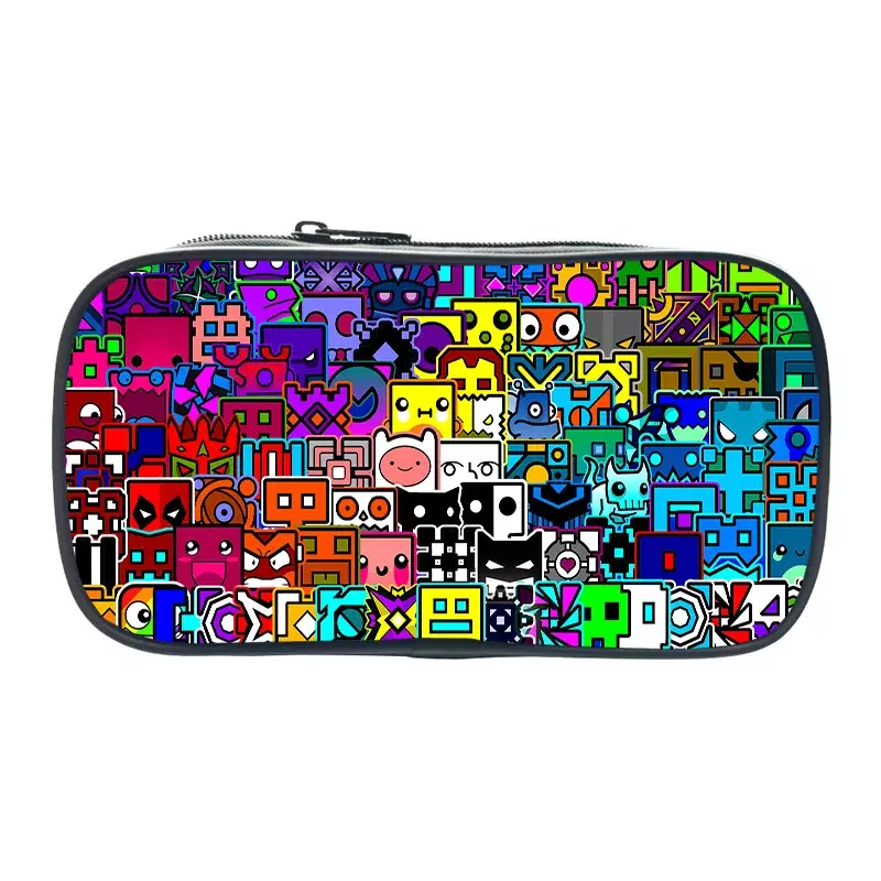 Angry Geometry Dash Pencil Case Funny Cartoon Pen Bag High Capacity Pencil Box School Storage Supplies Kids Stationery Pouch