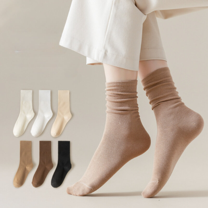 Носки хлопковые трикотажные средней длины, свободные однотонные повседневные короткие Дышащие носки, черные белые, 5 пар в комплекте, весна-осень
