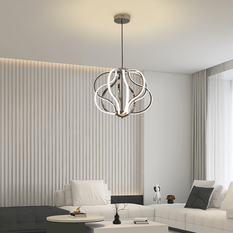 Nordic minimalist living room, study, dining room, bedroom, LED line aluminum lamp, pumpkin chandelier, lantern chandelier