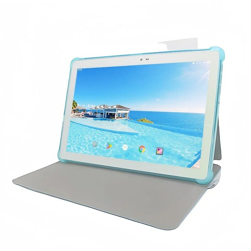 Tablet PC com Capa de Couro e Touch Pen, 10.1 pol, 10W RAM, 3GB ROM, 32GB, Android 9, MT6797 Quad Core, Câmera Dupla, Tipo-C, 1920x1200, Presente