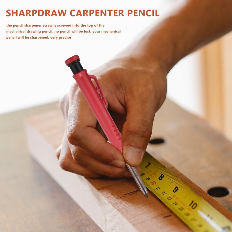 Lápiz de carpintero sólido de 2 piezas con afilador y 12 cables de recarga, herramienta de marcado para carpinteros, borrador, dibujo, carpintería