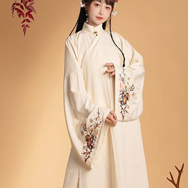 Classico elegante dignitoso Hanfu sistema Ming da donna colletto alla coreana bavero obliquo cappotto lungo gonna a forma di cavallo modelli autunno inverno