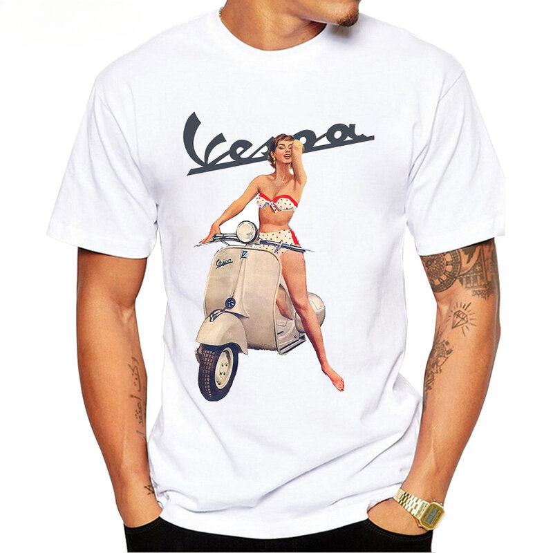Футболка Vespa с принтом итальянского скутера в стиле хип-хоп для мальчиков, Классическая Повседневная модная рубашка в стиле ретро Харадзюку С Коротким Рукавом в стиле унисекс, на лето