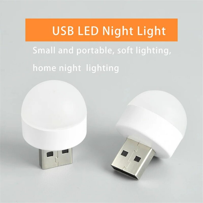 Lampu colokan USB Mini 5V 2 PCS, pelindung mata Super terang USB bulat LED lampu malam lampu buku pengisian daya ponsel komputer