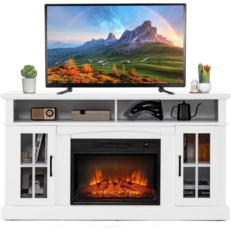 Elektrischer Kamin TV-Ständer für Fernseher bis 65 Zoll, 1400W Heizungs einsatz mit Fernbedienung, 6h Timer, 3-stufige Flamme, Überhitzung