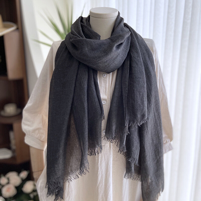 Cotton and linen solid color scarf for women in summer sun protection, Changsha Beach long scarf, tourism scarf, and large shawl