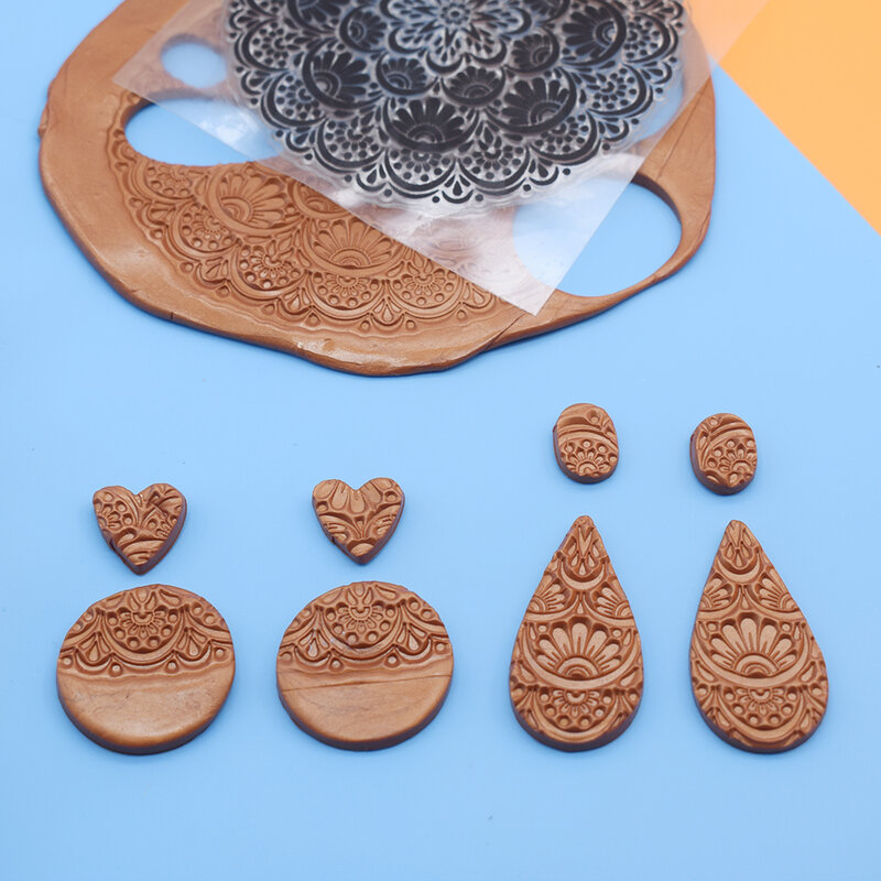 Rodada Mandala Stamp Polymer Clay Textura Mat, Jóias DIY, Brinco Gravar Arte Impressão, Hobby Suprimentos, Renda Barroca, 9cm