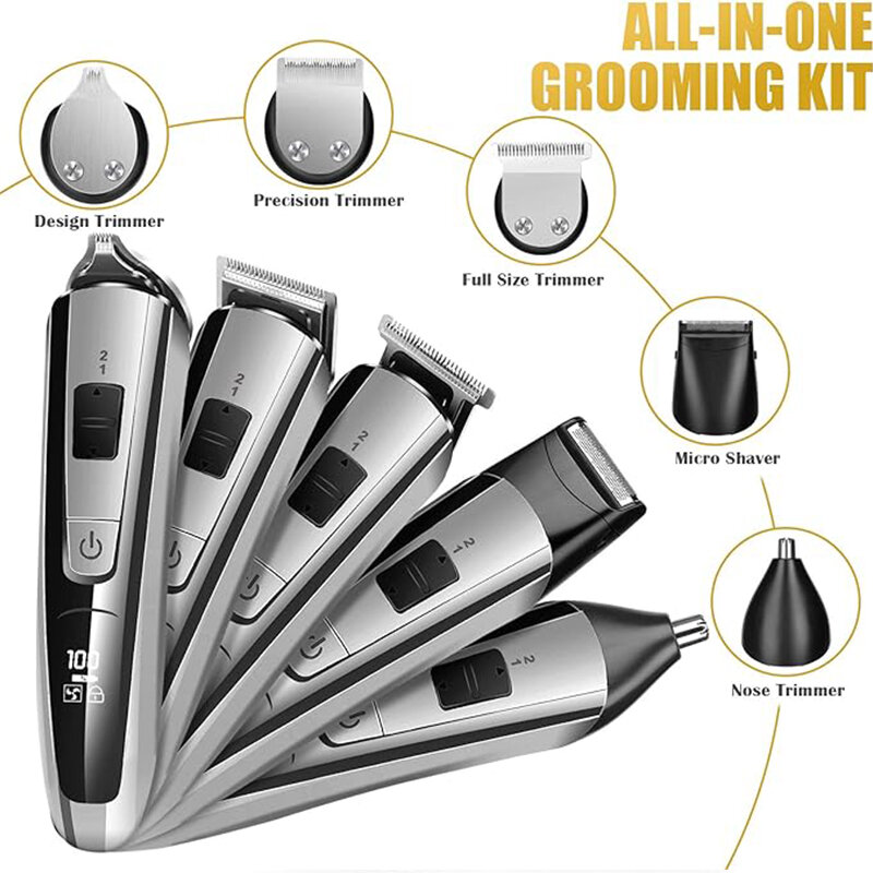 Kemei maquina de cortar pelo para hombres cortadora de pelo eléctrica para hombres Kit de belleza afeitadora multifunción recortadora de barba máquina de corte inalámbrica pantalla LCD