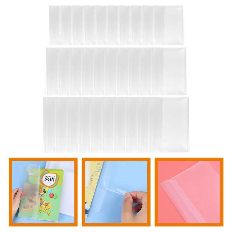 Capa de livro impermeável transparente, caixa plástica, conjunto completo, película protetora, embalados casos de alunos, capas PP, 30 pcs